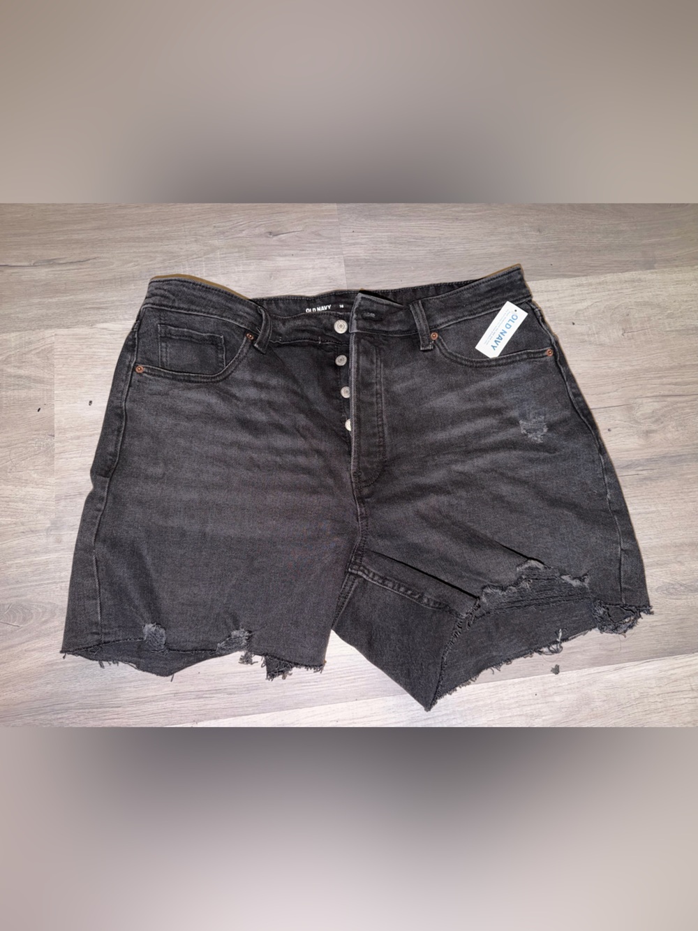 Old Navy Black Distressed High-Rise Denim Shorts